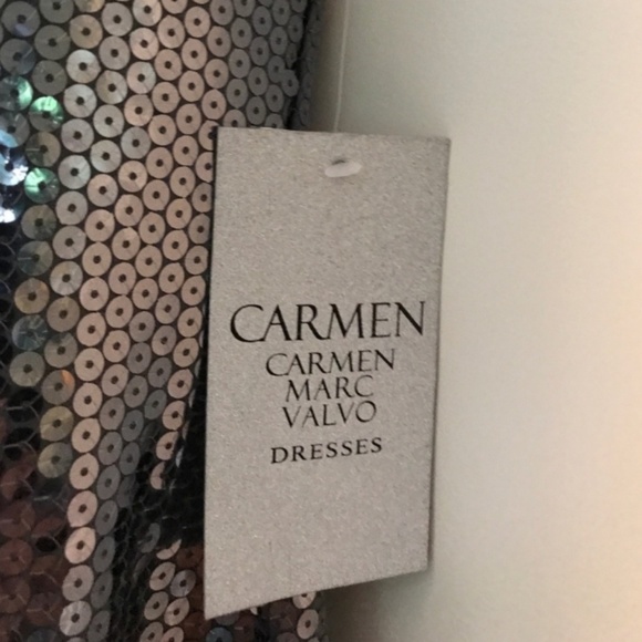 Robe Cocktail Vintage Carmen Marc Valvo - Dos Découpé, Perles Cloutées, Lin Noir, Taille 6
